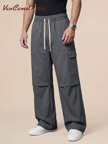 Vancamel Pulse Men's Pants Multi-Pocket Design Drawstring Long Pants Outdoor Casual Versatile Functional Style Cargo Pants - Dark Grey - View 1