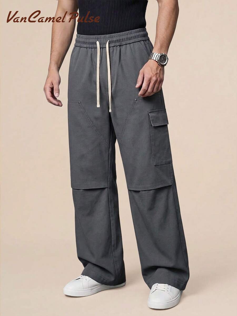 Vancamel Pulse Men's Pants Multi-Pocket Design Drawstring Long Pants Outdoor Casual Versatile Functional Style Cargo Pants - Dark Grey - View 1