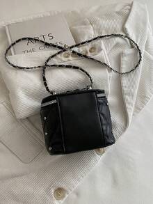 Women's Mini Square Crossbody Bag, Rhinestone Embellished Quilted Shoulder Bag, Chain Strap Zipper Handbag, Suitable For Party, Evening And Daily Wear Cute Small Makeup Bag - Black - View 4