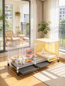 1pc Indoor Large Rabbit Cage With Built-In Pull-Out Tray Toilet Pet Bunny House Villa With Universal Rolling Wheels Four Seasons Habitat For Guinea Pig Chinchilla Small Animals Easy To Clean Sturdy Spacious Pet Home - multicolor - View 11