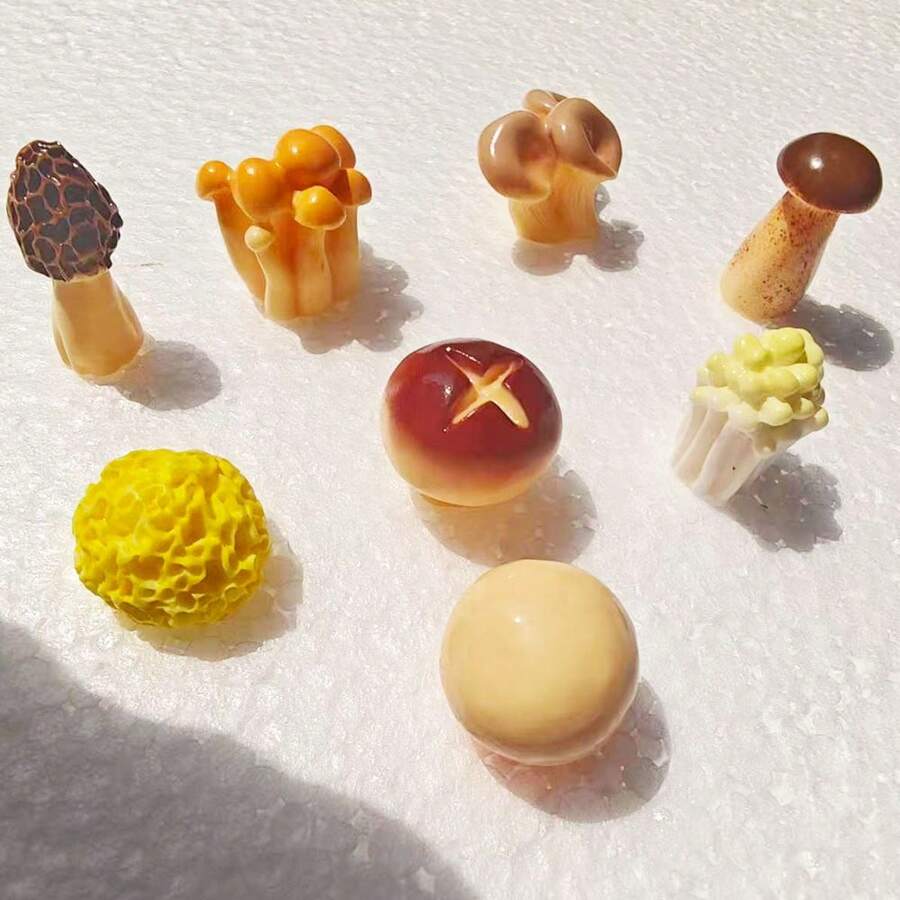 8pcs Mushroom Resin Miniatures, Realistic Mushroom Resin Decor, Cute Mushroom Theme Miniature Models, Suitable For Home Desktop, Fairy Garden, Terrarium, Desktop Natural Style Decoration And DIY Handmade Gifts - A - View 1