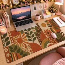 1pc Retro Botanical Quilt Mouse Pad, 1970s Floral Desk Mat, Polyester Fiber Surface, Non-Slip Rubber Base, Home Office Writing Mat, 4 Sizes Available - View 3