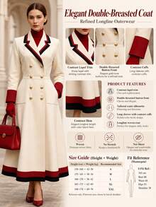 Women's Elegant Lapel Long Sleeve Double-Breasted Fashion Casual Jacket, Spring/Autumn - Champagne - View 6