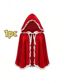 1 Set Red Hooded Cape With Black Lace Trim, Little Red Riding Hood Cape, Suitable For Halloween Cosplay, Gothic Costume, Carnival, Masquerade, Christmas Party And Stage Performance, 60CM, 80CM, 100CM - Multicolor - View 16