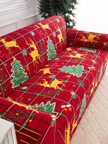 1pc Christmas Print Sofa Cover (Includes 1 Pillow Case) Red Christmas Style Pattern Anti-Dirt Anti-Pet Scratch Sofa Cover Machine Washable Home Decor Suitable For Living Room Office Use - Red - View 2