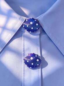 1pc/2pcs Shell Shaped Button Cover, Shirt Button Cover Clip-On Button Cover Fashion Crystal Cufflink Cover - Blue - View 1