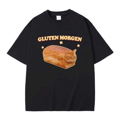Gluten Morgen Funny Cat Meme T-Shirt Silly Cats T Shirts Men Women Casual Humor Tee Shirt Male Vintage Cotton T-Shirts S-5XL