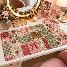 1pc French Romance Patchwork Mouse Pad, Gingham Floral Desk Mat, Polyester Fiber Surface, Non-Slip Rubber Base, Elegant Nail Art Desk Mat For Women, 4 Sizes Available - View 1
