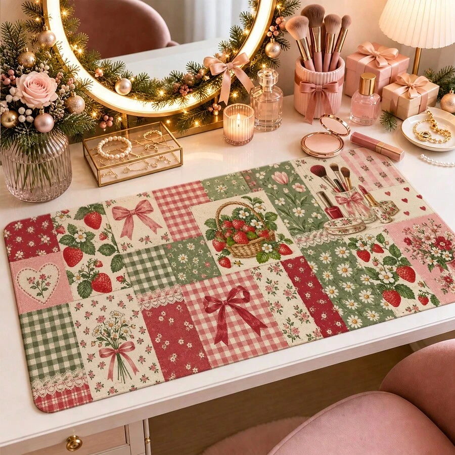 1pc French Romance Patchwork Mouse Pad, Gingham Floral Desk Mat, Polyester Fiber Surface, Non-Slip Rubber Base, Elegant Nail Art Desk Mat For Women, 4 Sizes Available - View 1