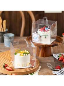 10Pcs Clear Plastic Cake Box With Handle & Lock Top, Portable Square Dessert Container Packaging For Cake, Donut, Pastry, Chocolate, DIY Birthday, Halloween, Christmas Holiday Party Gift Box - Multicolor - View 6