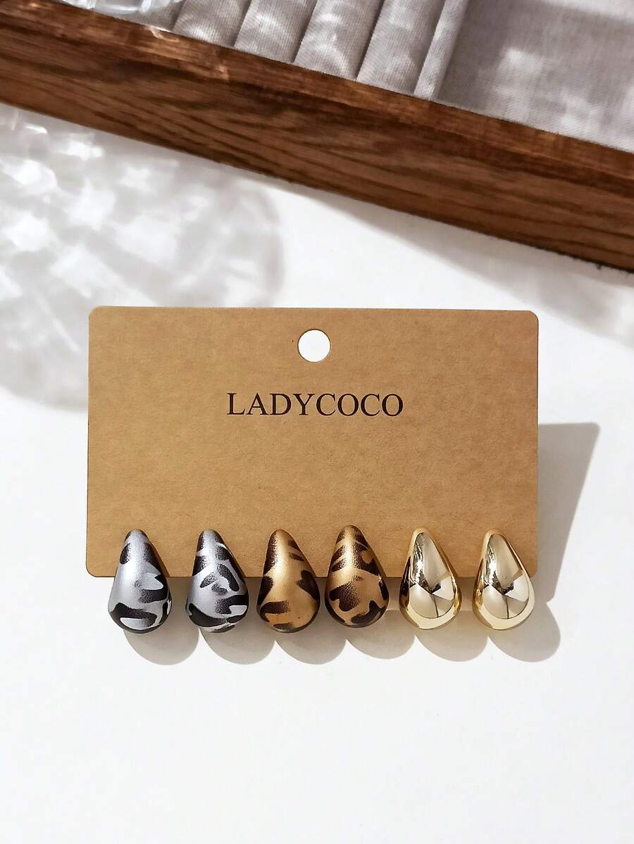 LADYCOCO 1 Set 3 Pairs Fashionable Cute Multi-Color Water Drop Hook Earrings Set Suitable For Women Daily Wear - Multicolor - View 1