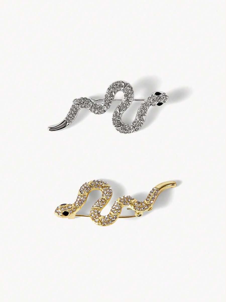 1pc Creative Rhinestone Snake Brooch, Fashionable Minimalist Clothing Accessory, Personalized Alloy Animal Pin - Perfect Gift Accessory - Snake - View 1