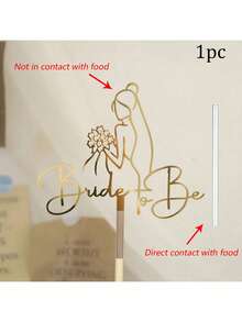 1pc/3pcs/5pcs/6pcs Gold/Silver Bride Bouquet Cake Topper Decor, Suitable For Wedding, Valentine's Day Party Cake Decoration - Multicolor - View 9