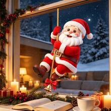 1pc Santa Claus Climbing Bell And Bow Rope Window Sticker, Double-Sided Visible PVC Electrostatic Adsorption Window Sticker, Suitable For Living Room, Bedroom, Kitchen, Dining Room, And Shop Decoration. - Multicolor - View 8