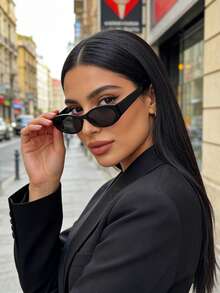 Vintage Small Oval Black Y2K Fashion Glasses For Women And Men - Plastic Classic Style | Protection For Outdoor Travel, Beach, Vacation And Daily Wear - Black - View 8