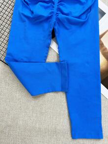 Women's Seamless High Waist Capris, Abdominal Control And Butt Lift Design, High Elasticity Fabric, Ideal For Yoga, Gym And Workout - Blue - View 3