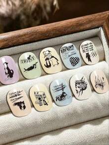 Graffiti Nail Art Stamping Plate, High Aesthetic, Black Cat Graffiti Design, Clean Lines, Easy To Transfer, Suitable For Halloween Creative Nail Art, Applicable For Nail Salons, Personal Creation, Style Testing, Creating Street Style Fingertip Patterns - Multicolor - View 7