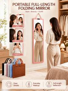 Foldable Full-Length 3-Panel Mirror With Portable Bag, 3-Panel Door-Mounted And Desktop Mirror, Portable Drill-Free Vanity Mirror, Suitable For Bedroom, Dorm, Apartment And Travel - Folding Mirror - View 2