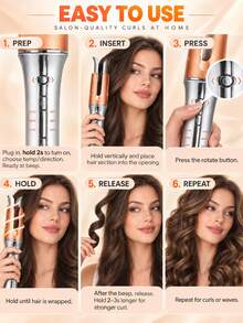 32mm Automatic Curling Iron, Left & Right Rotation Hair Curler, Negative Ion, 3 Temperature Modes, Smart Timer, Anti-Scald Sensor And Auto Shut-Off, Suitable For Creating Voluminous Wavy Curls - Silver - View 3