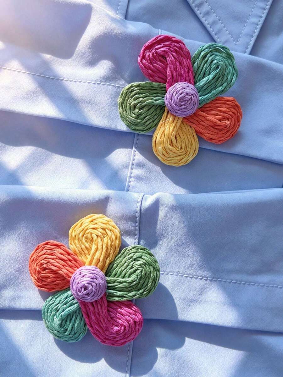 2 Pieces Shirt Button Covers, Women's Flower Handmade Cufflinks, Multi-Color Available, Shirt Decorative Buttons, Full Brass Base, Fancy Accessories - Flowers - View 1