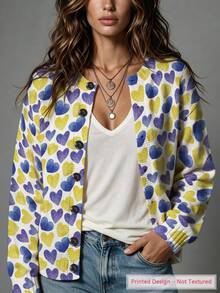 ASHKATIA Women's Plus-Size Vintage Cardigan Sweater, Filled With Love,Fall Winter Knit For Social Occasions - Multicolor - View 2