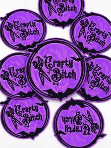 1pc/2pcs/3pcs/4pcs/9pcs/11pcs Purple Glitter Base, Gothic Script, Bat & Tailor Scissors Motif, Iron-On Patch, Alternative Punk Halloween Badge - Multicolor - View 11