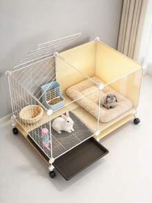 1pc Indoor Large Rabbit Cage With Built-In Pull-Out Tray Toilet Pet Bunny House Villa With Universal Rolling Wheels Four Seasons Habitat For Guinea Pig Chinchilla Small Animals Easy To Clean Sturdy Spacious Pet Home - multicolor - View 5