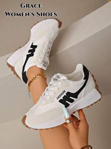 Women's Lightweight Running Sneakers, Lace-Up Closure Design, Versatile Flat Sole, Multiple Colors Available, Suitable For All-Season Outdoor Activities - Beige - View 3