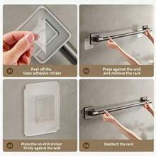 Rak Handuk Kamar Mandi Gantung Dinding Tanpa Pengeboran, Rak Penyimpanan Satu Batang, Tempat Handuk, Organizer Toilet dan Kamar Mandi - Gunmetal 1 buah - View 2