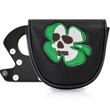 1PC Skull Clover Embroidery Golf Putter Head Cover, Black Shell, Magnetic Closure, Skull Inside Clover Pattern, Soft Inner Lining,Stylish Golf Accessory - Multicolor - View 7
