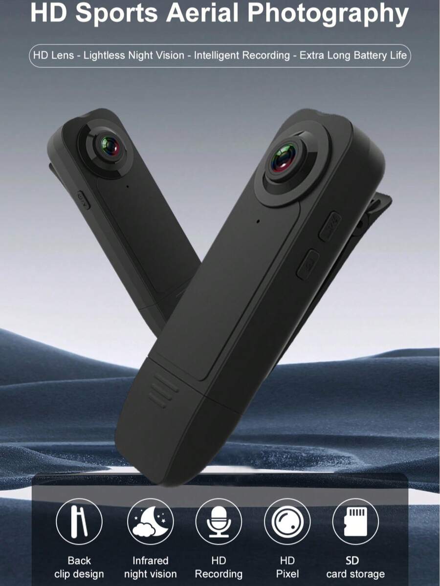 Kamera Tubuh Mini Portabel Jepit Belakang, Perekam Video HD Pixel dengan Penglihatan Malam Inframerah, Deteksi Gerakan & Perekaman Audio, Mendukung Kartu SD hingga 128GB untuk Perekaman Rapat Bersepeda di Luar Ruangan