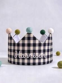 Hand Embroidered Linen Crown For Kids | Boho First Birthday Keepsake, Personalized Name Gift - Multicolor - View 4