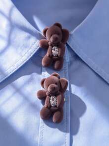 1pc/2pcs Cute Bear Head Button Cover, Shirt Button Cover Clip-On Button Cover Fashion Crystal Cufflink Cover - Brown - View 2