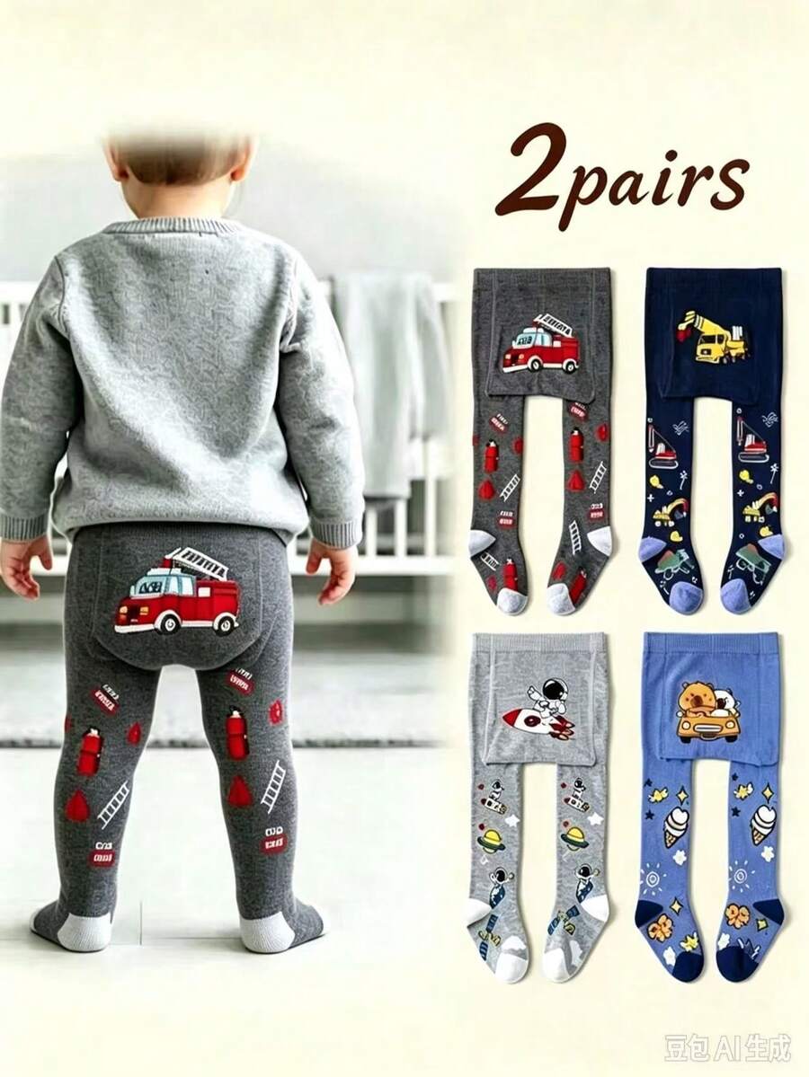 2pcs Baby & Toddler Tights, Cute Cartoon Pattern Tights, Suitable For All-Season Daily Wear - Multicolor - View 1