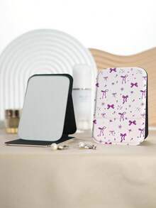 1PC Millennium Y2K Series Portable Vanity Mirror, Foldable Lightweight Ultra-Thin Convenient Hand Mirror, Durable PU Leather, Suitable For Multiple Scenarios And All People, Mini Desktop Mirror, Pocket Mirror, Cartoon Bow Heart Flower Pattern Design, Exquisite Delicate Structure, Durable Reliable Drop-Resistant, Easy To Carry, Handheld Makeup Mirror, 180° Flip Cover, Multi-Functional Mini Mirror, Compact Mirror, Mirrors, Daily, Holiday, Birthday, Valentine's Day, Mother's Day - Multicolor - View 6