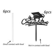 1pc/3pcs/5pcs/6pcs Graduation Cake Topper Decorations, Acrylic Graduate Cap Congratulations Cake Decor - Multicolor - View 12