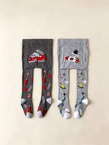 2pcs Baby & Toddler Tights, Cute Cartoon Pattern Tights, Suitable For All-Season Daily Wear - Multicolor - View 2