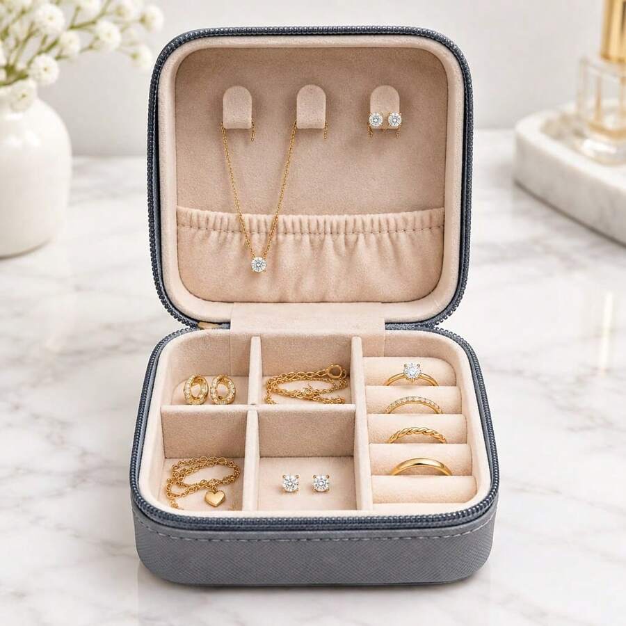 Jewelry Box For Storing Jewelry, Different Colors, Ideal For Travel, Super Practical - Grey - View 1