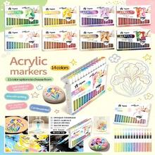 14 Colors Soft Tip Acrylic Marker Set, Water-Based, Waterproof, Quick-Drying, Strong Coverage, Non-Bleeding, Suitable For Painting On Stones, Ceramics, Glass, Wood, Shoes, Photo Albums, Hand-Drawn DIY Graffiti, Art Painting Professional Drawing Pens, Multi-Color Set - Multicolor - View 7