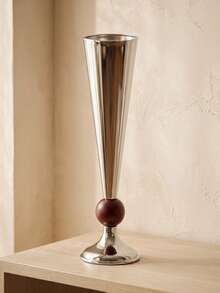 Silver Fluted Trumpet Vase,Tall Decorative Table Vase For Dried Flowers, Wedding Centerpiece Home Tabletop Decor,Vase For Bunny Tail Grass, Aesthetic Home Decor, Farmhouse Table Decor, Party Table Decoration, Housewarming Gift. - Fashionable Style - View 14