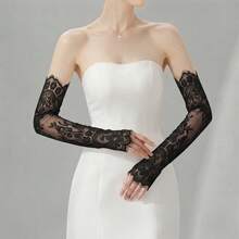 1 Pair Women's Vintage Lace Long Arm Sleeves, Suitable For Wedding Evening Party - White - View 4