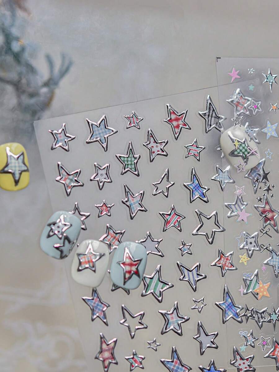 1 Metal Nail Art Charm Sticker Self-Adhesive Simple And Exquisite Small Accessory Nail Art Sticker Hot Stamping Rainbow Star Small Nose Gag Sticker
