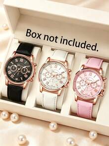 3pcs Women'S Fashion Business Sports Quartz Watch Set, Comfortable Strap, Stylish Classic Watch Suitable For Daily And Special Occasions - Multicolor - View 6