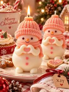 Christmas Knitted Texture Snowman Silicone Mold, Cute Heart-Shaped Hands Snowman Candle Mold, Suitable For Wax, Resin, Soap, Winter Tabletop Decor Handmade - Silicone Candle Mold - View 3