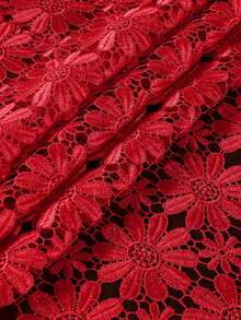 HXARTMIS 1PC White & Coffee Dual-Color Daisy Hollow Crochet Lace Rectangular Tablecloth, Sheer Mesh Floral Table Cover With Wavy Edge, Suitable For Wedding, Tea Party, Kitchen - Red - View 5