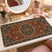 Vintage Pomegranate Floral Rug Mouse Pad, Persian Inspired Rust Red Navy Blue Botanical Medallion Pattern Large Extended Keyboard Desk Mat, Polyester Surface With Non-Slip Rubber Base For Home Office, Study And Boho Desk Decor - View 4