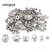 100pcs/200pcs Silver Claw Setting Transparent Glass Rhinestones, Multi-Shape Multi-Size With Holes For Hand Sewing, Wedding Dress, Evening Gown, Shoes, Bags, Headwear, DIY Handmade Decoration Accessories Material Pack - Transparent White - View 10