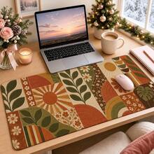 1pc Retro Botanical Quilt Mouse Pad, 1970s Floral Desk Mat, Polyester Fiber Surface, Non-Slip Rubber Base, Home Office Writing Mat, 4 Sizes Available - View 2