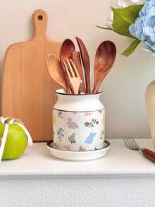 1pc Bowknot Floral Rabbit Ceramic Cutlery Holder, French Floral Chopsticks Fork Spoon Utensil Storage Can, Exquisite Cute Makeup Brush Storage Organizer, Suitable For Restaurant, Living Room, Kitchen, Bedroom - View 12