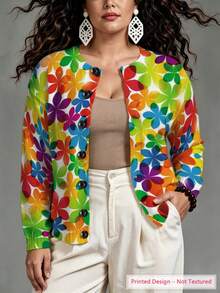 ASHKATIA Sweater Kardigan Vintage Ukuran Besar Wanita, Rajutan Musim Gugur/Musim Dingin untuk Acara Sosial - MultiWarna - View 5